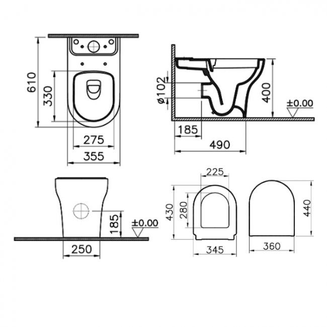 Vitra Zentrum Smoothflush Close Coupled Toilet with Push Button Cistern - Standard Seat