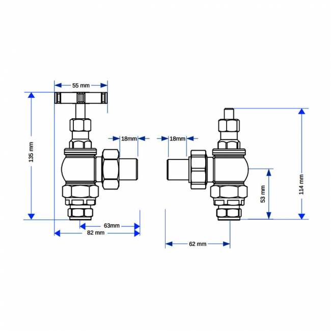 West Rosa Traditional Manual Radiator Valve and Lockshield Angled - Antique Brass