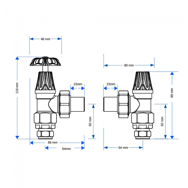 West Abbey Angled Manual Radiator Valve and Lockshield - Light Pewter