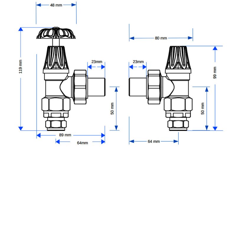West Abbey Angled Manual Radiator Valve and Lockshield - Light Pewter