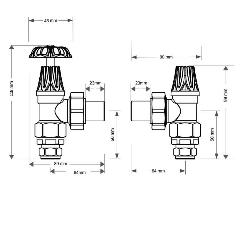 West Abbey Angled Manual Radiator Valve and Lockshield - Old English Brass