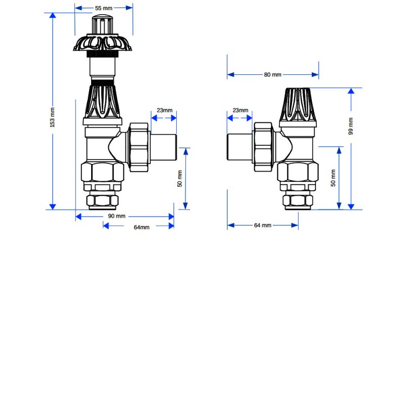 West Abbey Angled TRV Thermostatic Radiator Valve and Lockshield - Light Pewter