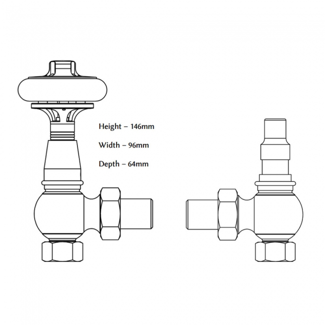 West Amberley Angled Thermostatic Radiator Valve and Lockshield - Pewter