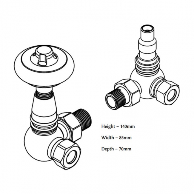 West Amberley Corner Thermostatic Radiator Valve and Lockshield - Polished Brass