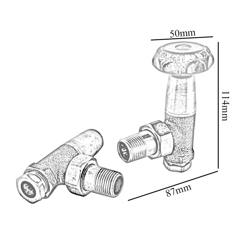 West Old School Black and Brass Radiator Valve and Lockshield 1/2 Inch - Un-Lacquered Brass