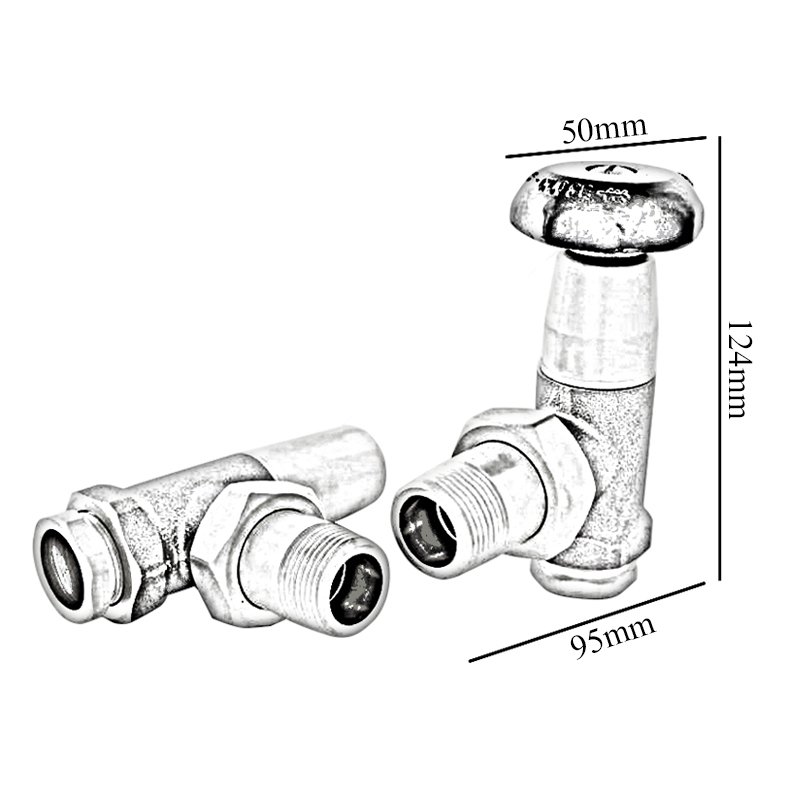 West Old School Black and Brass Radiator Valve and Lockshield 3/4 Inch - Un-Lacquered Brass