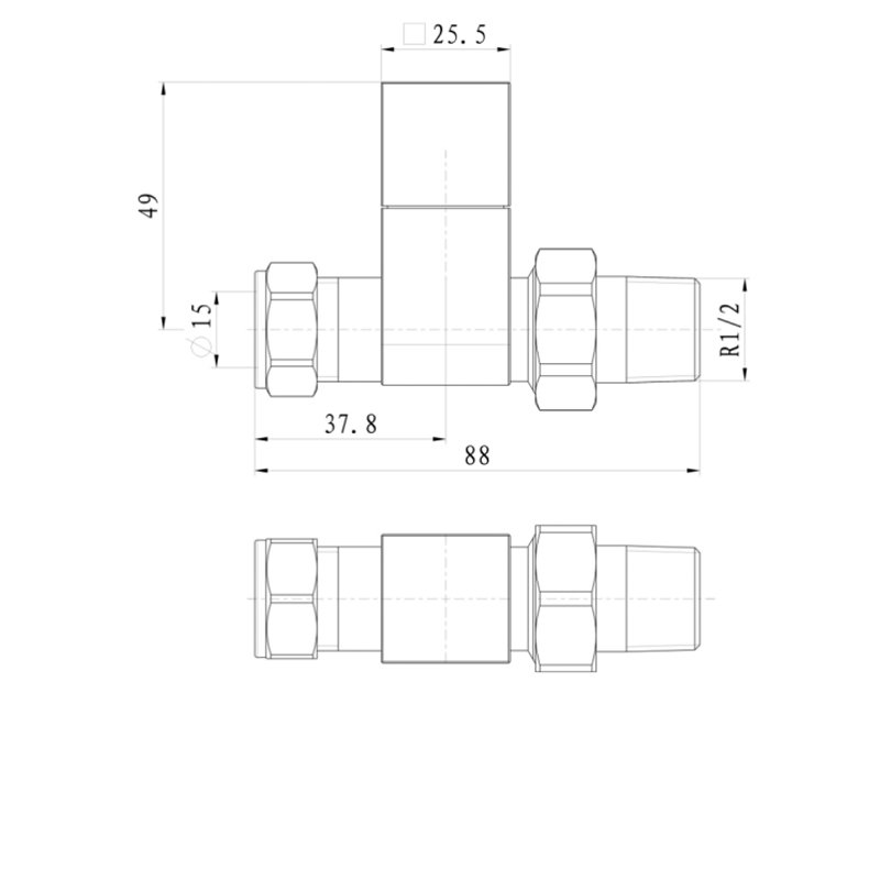 West Bloc Straight Square Radiator Valves Pair - Chrome