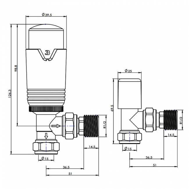 West Echo Angled TRV Thermostatic Radiator Valve and Lockshield - Black