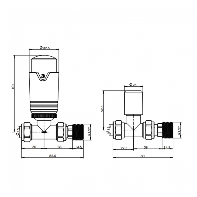 West Echo Straight TRV Thermostatic Radiator Valve and Lockshield - Chrome & White