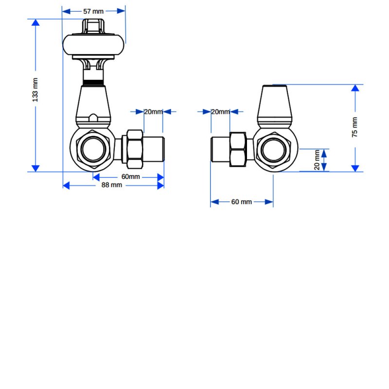West Eton Corner Manual Radiator Valve and Lockshield - White