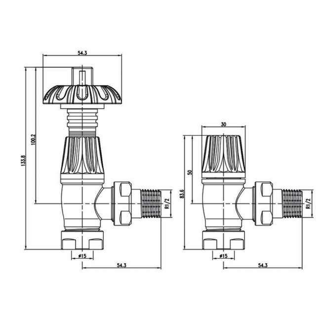 West Gothic TRV Angled Thermostatic Radiator Valve and Lockshield - Antique Copper