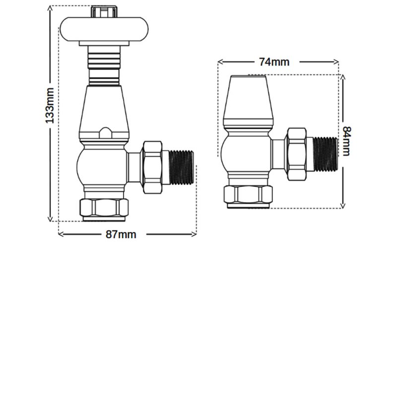 West Radiators Jaguar Radiator Valves JAG2AGSN Angled Brushed
