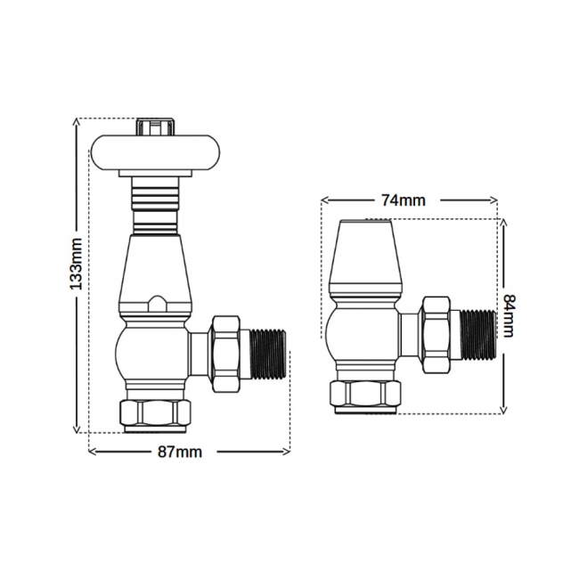 West Jaguar TRV Angled Thermostatic Radiator Valve and Lockshield - Chrome