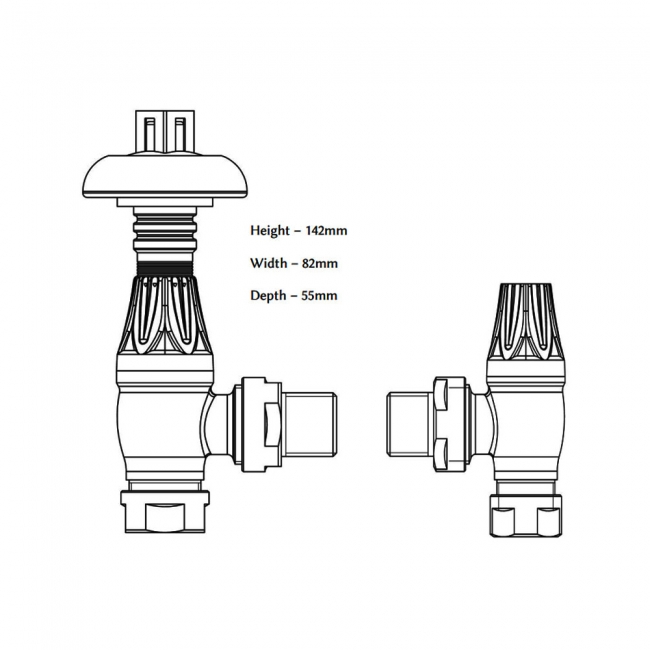 West Poppy TRV Angled Thermostatic Radiator Valve and Lockshield - Antique Brass