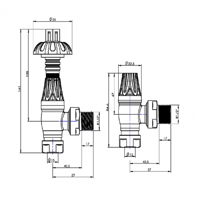 West Poppy TRV Angled Thermostatic Radiator Valve and Lockshield - Antique Copper