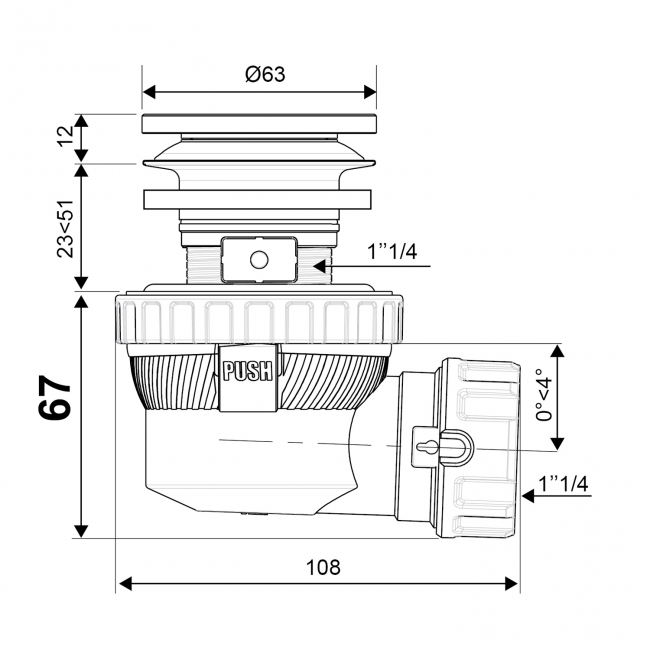 Wirquin Nano 6.7 Quick-Clac Universal Basin Waste and Trap with Black Cover