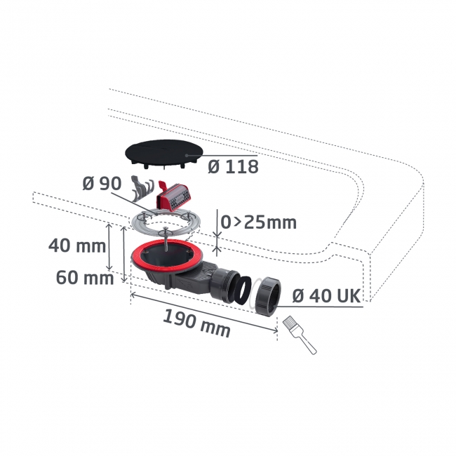 Wirquin Slim+ Extra Flat 90mm Shower Waste with Matt Black Cover