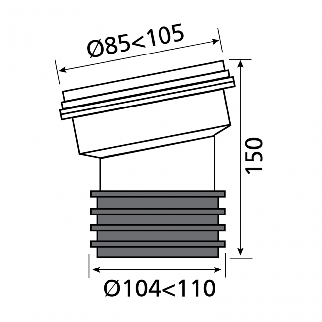 Wirquin 104 Degree Angled WC Toilet Pan Connector 150mm