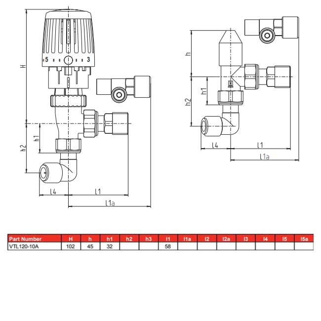 Honeywell Alencia Radiator Valves | VTL120-10A | Angled | White