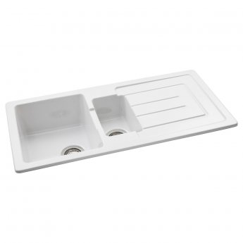 Abode Acton 1.5 Bowl Ceramic Kitchen Sink With Reversible Drainer 1000mm L x 500mm W - White