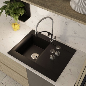 Abode Aspekt 1.0 Bowl Granite Inset Kitchen Sink 716mm L x 540mm W - Black Metallic