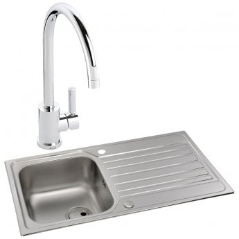 Abode Connekt 1.0 Bowl Inset Kitchen Sink with Atlas Sink Tap 860mm L x 500mm W - Stainless Steel