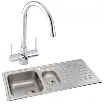 Abode Connekt 1.5 Bowl Inset Kitchen Sink with Nexa Sink Tap 1000mm L x 500mm W - Stainless Steel