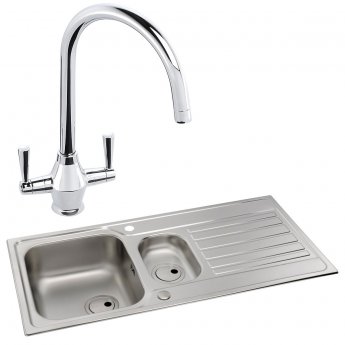 Abode Connekt 1.5 Bowl Inset Kitchen Sink with Astral Sink Tap 1000mm L x 500mm W - Stainless Steel