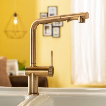 Abode Fraction Pull Out Kitchen Sink Mixer Tap - Antique Brass