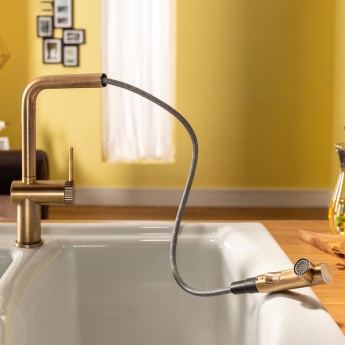 Abode Fraction Pull Out Kitchen Sink Mixer Tap - Antique Brass