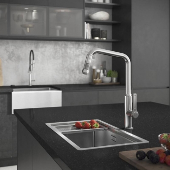 Abode Hex Single Lever Pull Out Kitchen Sink Mixer Tap - Brushed Nickel