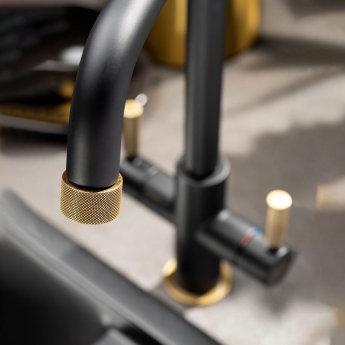 Abode Industria 3 IN 1 Monobloc Kitchen Sink Mixer Tap - Matt Black/Antique Brass