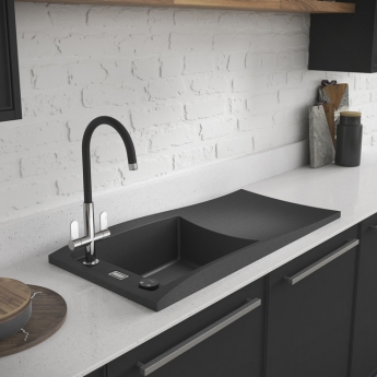 Abode Linear Nero Monobloc Kitchen Sink Mixer Tap - Chrome/Black