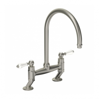 Abode Ludlow Traditional Bridge Dual Lever Kitchen Sink Mixer Tap - Brushed Nickel