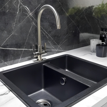 Abode Matrix SQ GR15 1.5 Bowl Granite Inset Kitchen Sink 560mm L x 460mm W - Black Metallic