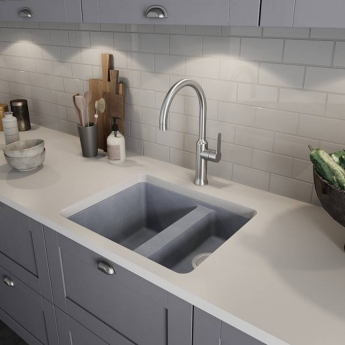 Abode Matrix SQ GR15 1.5 Bowl Granite Inset Kitchen Sink 560mm L x 460mm W - Grey Metallic