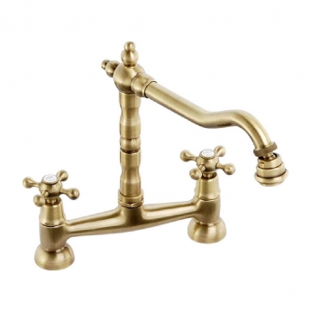 Abode Melford Traditional Bridge Dual Handle Kitchen Sink Mixer Tap - Antique Brass