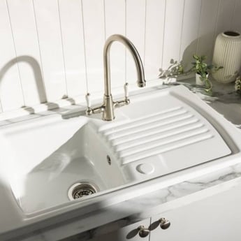 Abode Milford 1.0 Bowl Ceramic Kitchen Sink With Reversible Drainer 860mm L x 500mm W - White