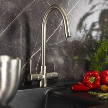 Abode Nexa Monobloc Dual Lever Kitchen Sink Mixer Tap - Brushed Nickel