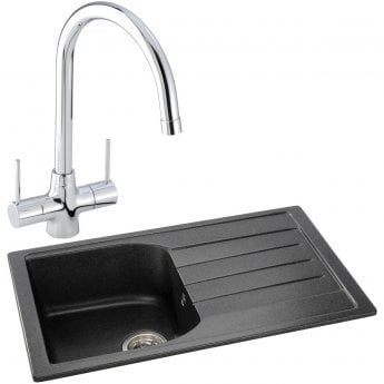 Abode Oriel 1.0 Bowl Granite Inset Kitchen Sink with Nexa Sink Tap 780mm L x 480mm W - Black