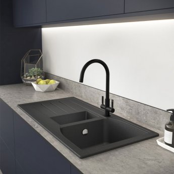 Abode Oriel 1.5 Bowl Granite Inset Kitchen Sink 950mm L x 480mm W - Black