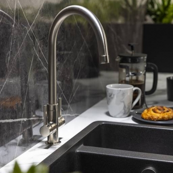 Abode Pico Monobloc Dual Lever Kitchen Sink Mixer Tap - Brushed Nickel