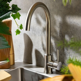 Abode Sway Single Lever Kitchen Sink Mixer Tap - Stainless Steel