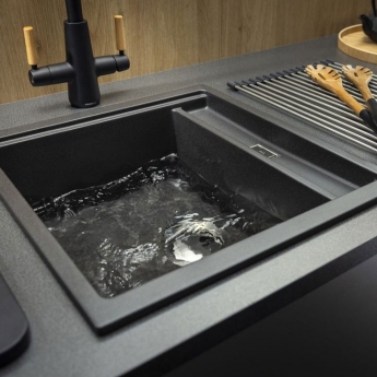 Abode Syncronist Compact 1.25 Bowl Inset/Undermount Kitchen Sink 460mm L x 427mm W - Metallic Black