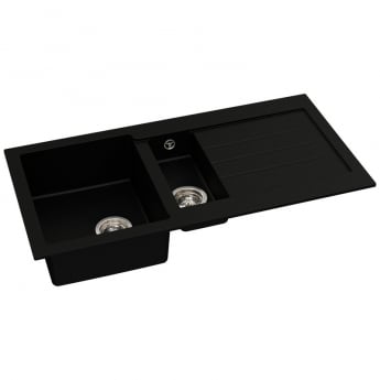 Abode Xcite 1.5 Bowl Granite Kitchen Sink with Atlas Sink Tap 1000mm L x 500mm W - Black Metallic