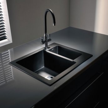 Abode Zero 1.5 Bowl Granite Inset Kitchen Sink 600mm L x 500mm W - Black Metallic