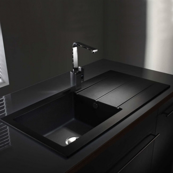 Abode Zero 1.0 Bowl Granite Kitchen Sink With Reversible Drainer 1000mm L x 500mm W - Black Metallic