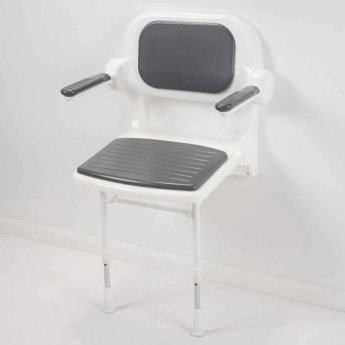 AKW 2000 Series Fold Up Mid Grey Padded Seat with Back and Arms - White