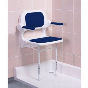 AKW 2000 Series Fold Up Shower Seat with Back & Arms Blue
