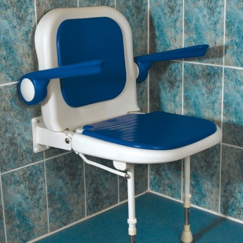 AKW 4000 Series Standard Fold Up Padded Shower Seat Blue with Back & Blue Arms
